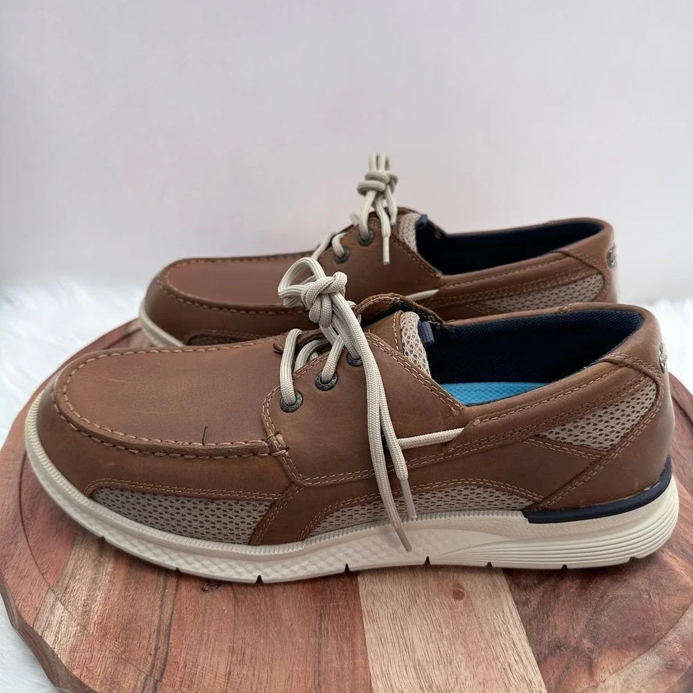 Dockers Mens Boat Shoes Tan Brown Leather Laced Comfort‎ Size 11.5 M 90-35262